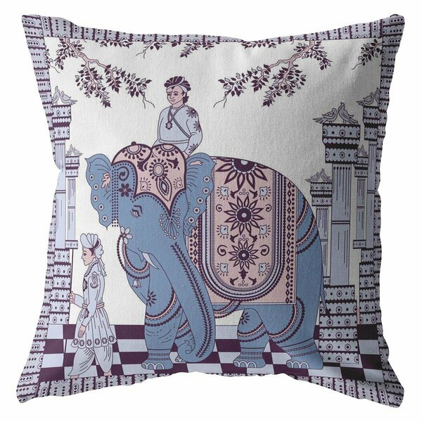 Palacedesigns 26 in. Ornate Elephant Indoor & Outdoor Zippered Throw Pillow Blue & Purple PA3685283